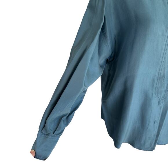 Express - Campagnie International, Silk Steele blue button down blouse, sizeS - Picture 5 of 11